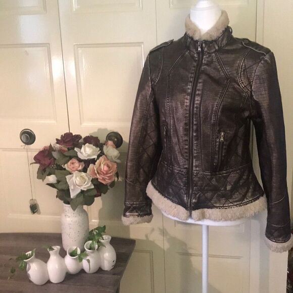 23. A.N.A A NEW APPROACH BROWN METALLIC ZIP JACKET - Picture 1 of 10
